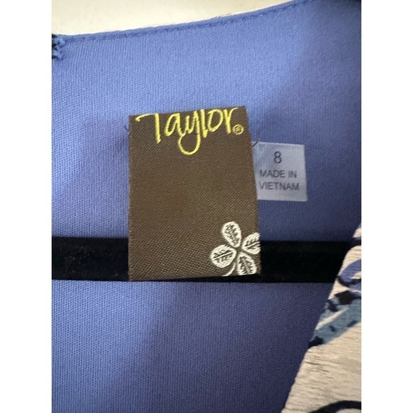 TAYLOR Blue Pattern Printed V-Neckline Short Sleeve Bodice Cut-Out Midi Dress 8 - Picture 4 of 7